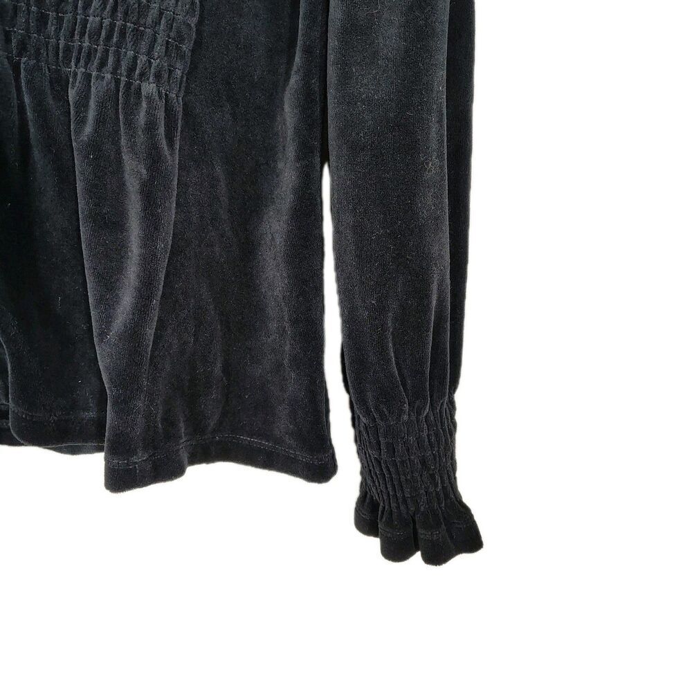 Odd Molly Velour Zip Hoodie Womens Sz 3 Large Black Smocked Waist Hooded Jacket - Picture 3 of 8